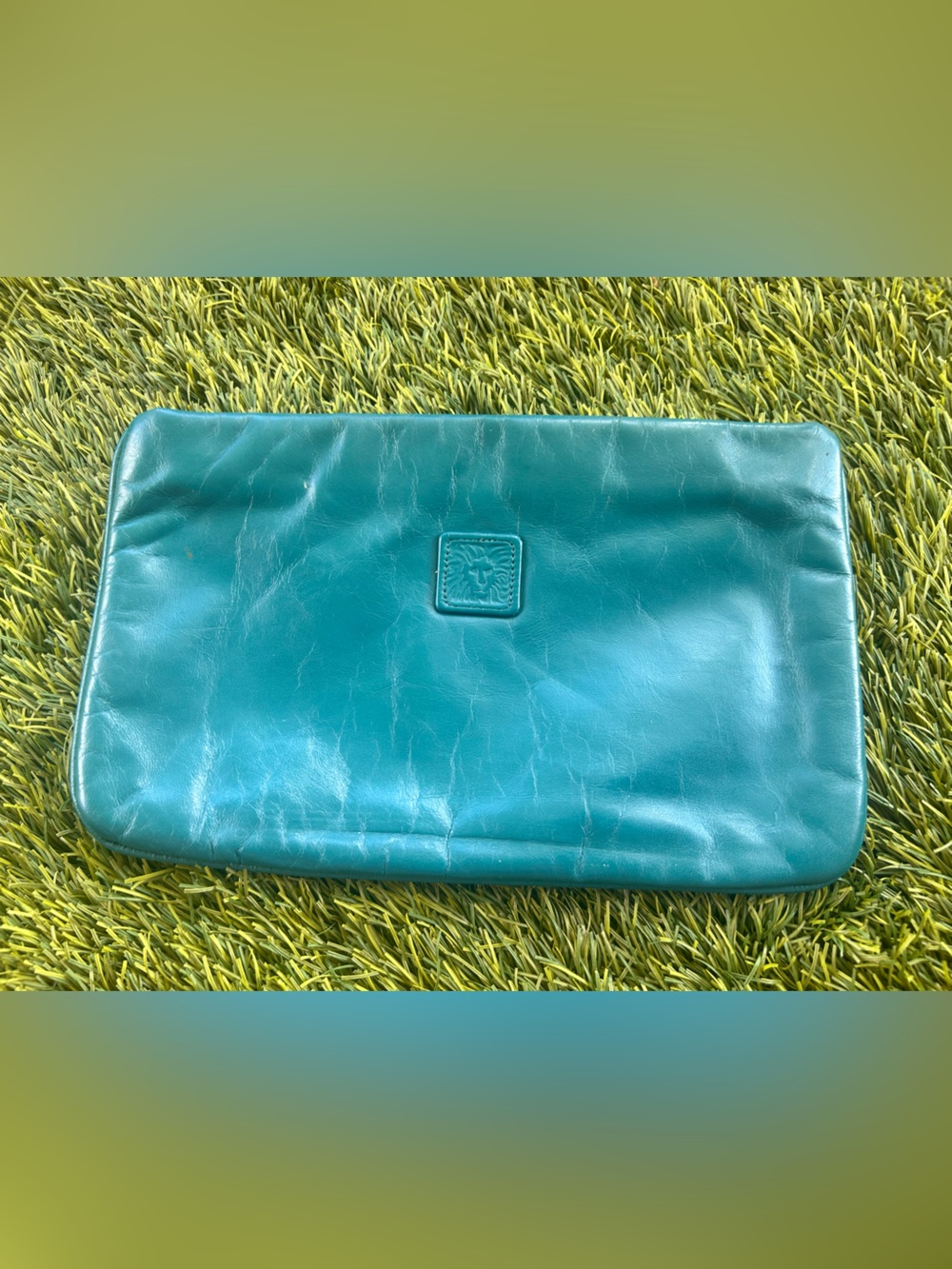 Anne Klein Vintage Teal Leather Cosmetic Pouch